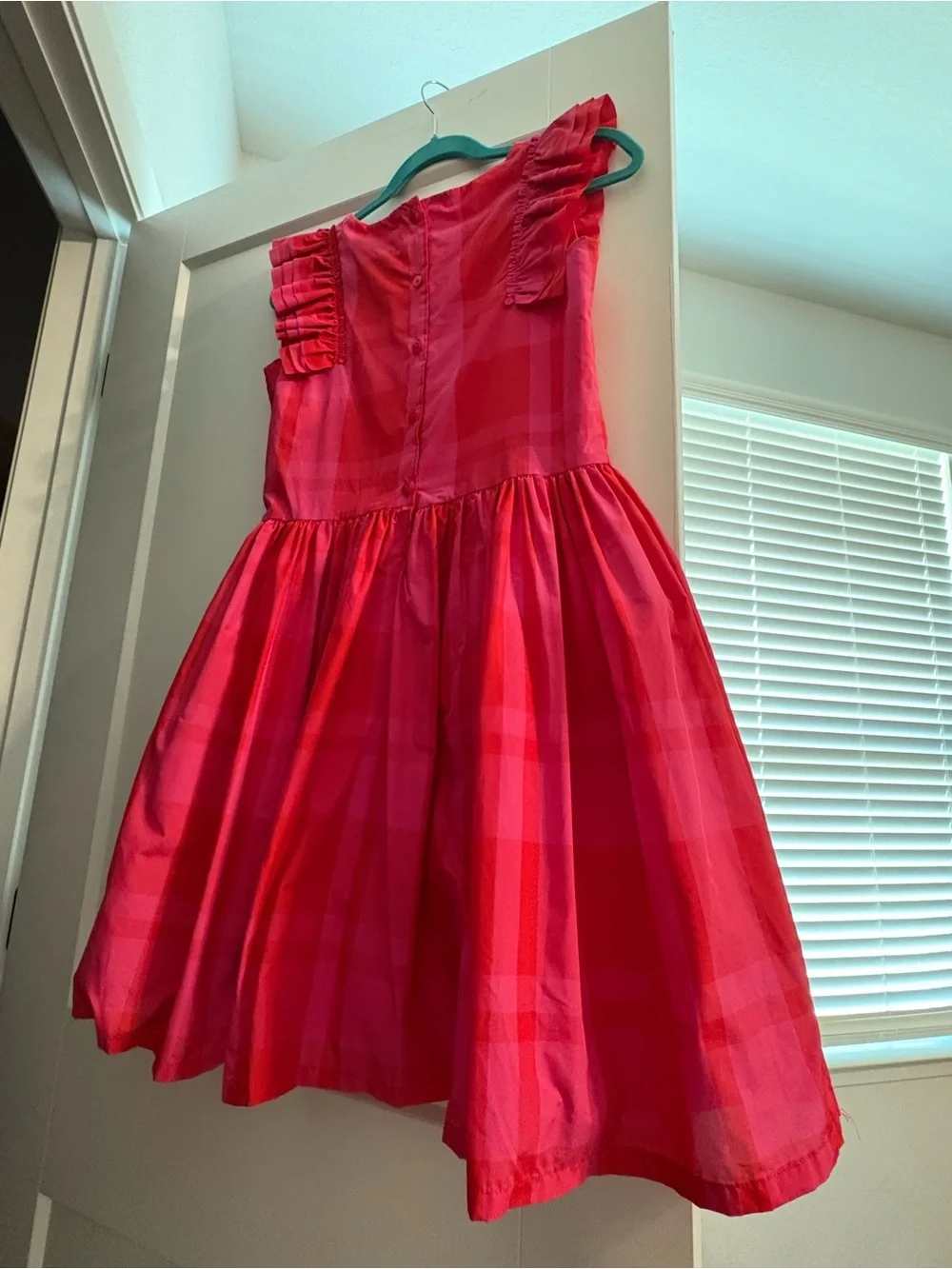 Girls Cat & Jack Pink-Red Plaid Ruffle-Shoulder Dress